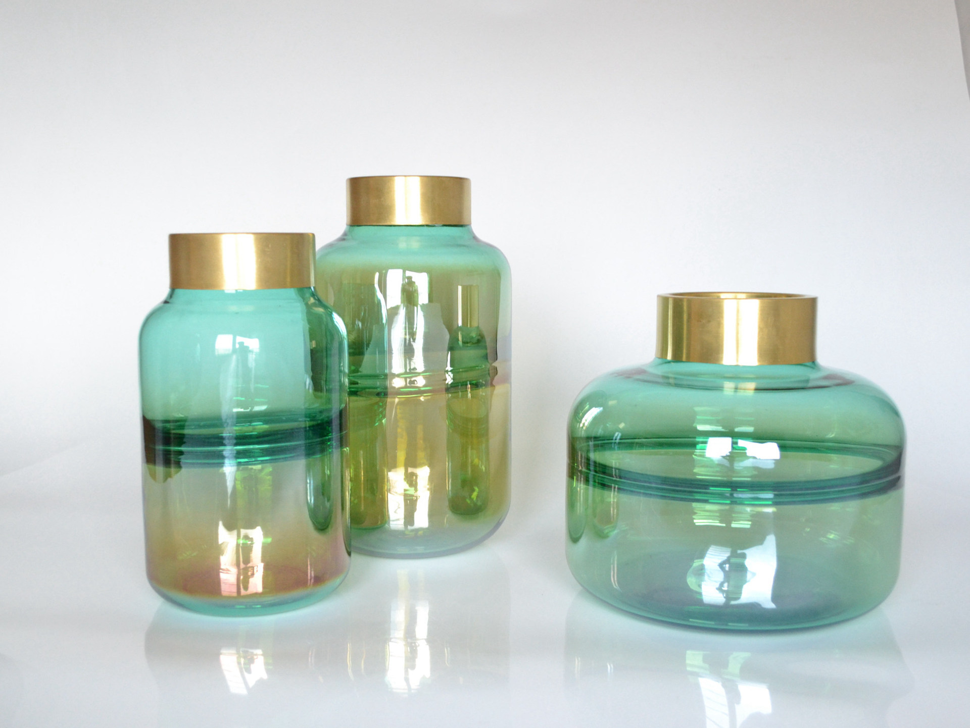 Nordic light luxury style color glass vase with gold -colored ring…