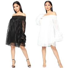 3067夏季热卖欧美风ebay亚马逊夜店性感抹胸一字肩长袖连衣裙