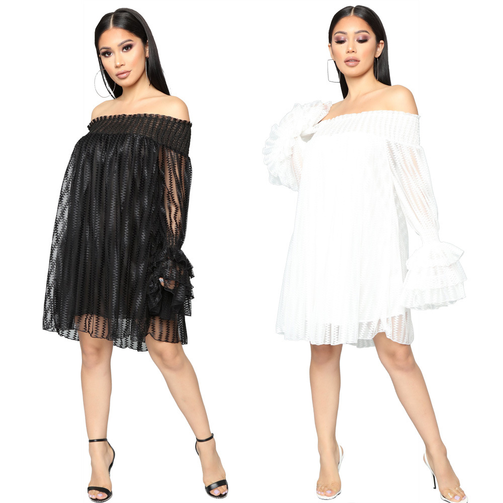 3067夏季热卖欧美风ebay亚马逊夜店性感抹胸一字肩长袖连衣裙