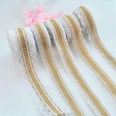廠家直銷 DIY手工聖誕婚慶類工藝花邊卷 兩邊蕾絲緞帶麻布卷