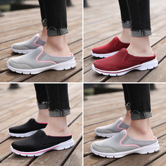 2024 new summer cross-border large size casual shoes half-support women's shoes single shoes men's flat slip-on sandals mesh breathable