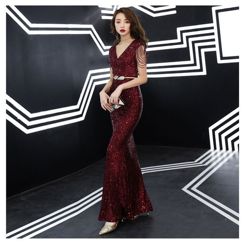 Evening Dresses cocktail party banquet dress vestido de banquete de cóctel Evening dress party dress red sequins fishtail dress dress