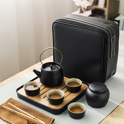 黑陶提梁壶旅行茶具紫砂户外便携皮包2021新款中秋礼品功夫茶具