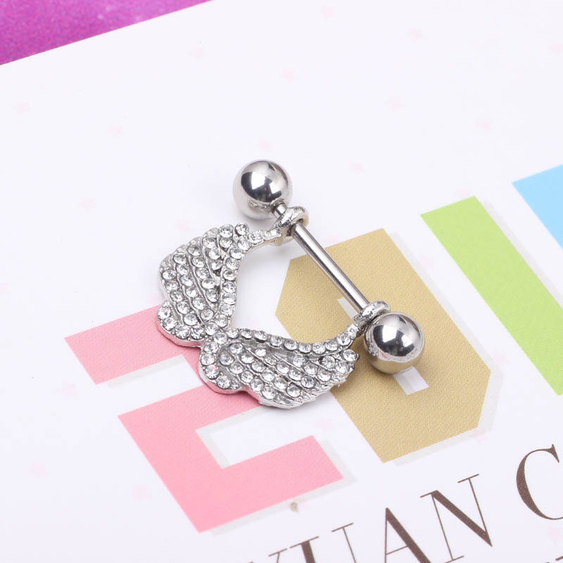 Hot Selling Stainless Steel Wings Diamond-Embedded Heart-Shaped Belly Button Ring for Men and Women detail image 9