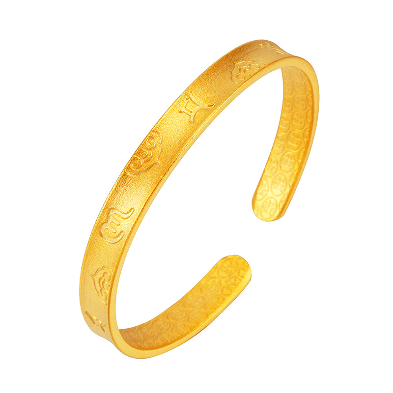 Cobre chapado 24K oro seis palabras mantra Vietnam arena oro pulsera mujeres xiangyun seis palabras lema abierto pulsera joyería