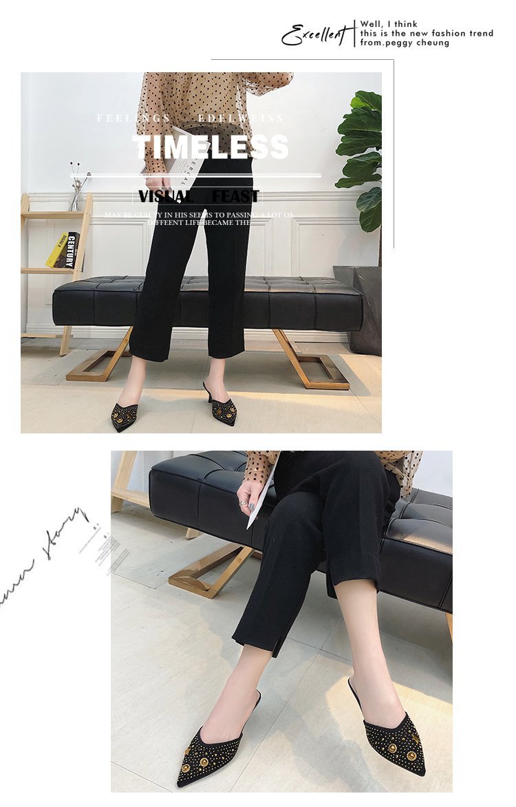 2024 Frühjahr/Sommer, sexy, schmale Absätze, mittlerer Absatz, spitzer Kopf, große Halbanhänger, Pailletten-Sandalen für Damen_voghion.com