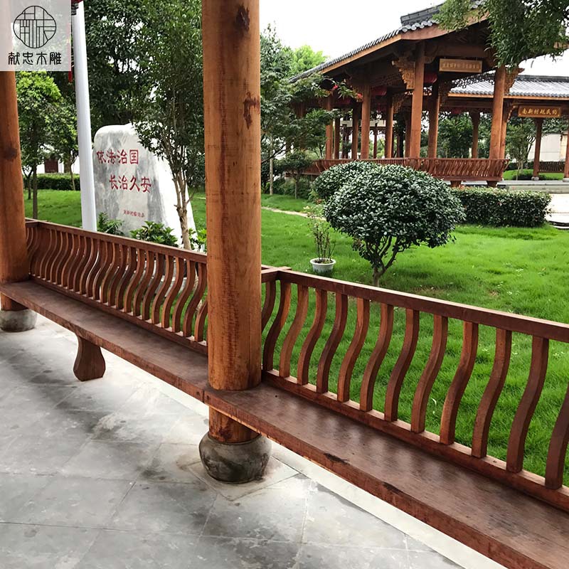 东阳木雕实木美人靠栏杆古建凉亭长廊座椅凳子扶手防腐飞来椅定制|ms