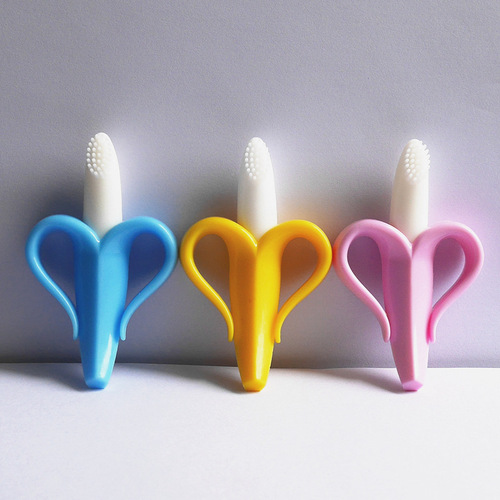 Factory direct selling banana toothbrush, baby teether, baby silicone molar stick, banana shaped baby toothbrush in bulk