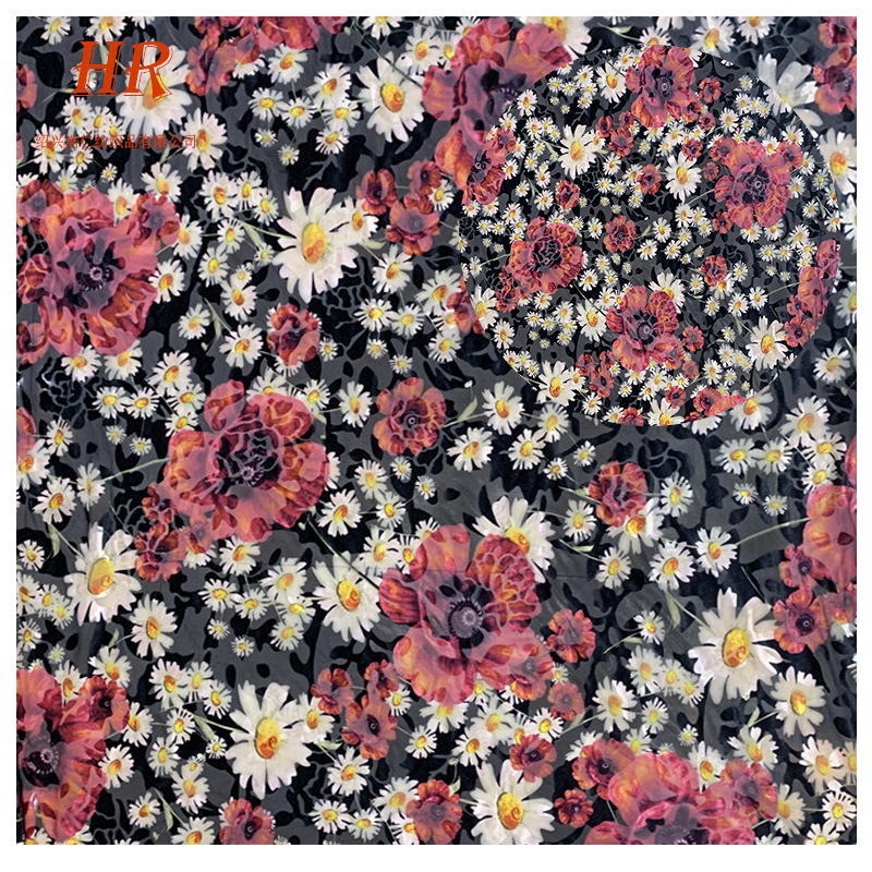 黑色针织弹力烂花大太阳花花型四面弹舞蹈服连衣裙面料服装批发