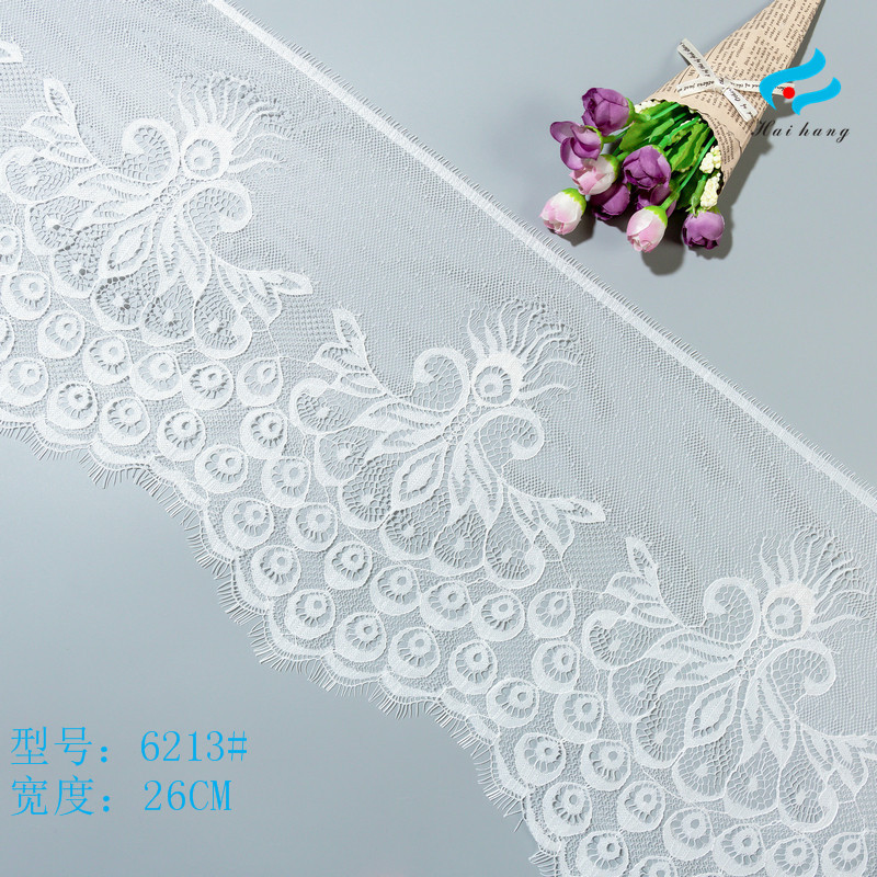 黑白色清透睫毛蕾丝花边布料辅料 衣摆加长裙摆服装花边宽26CM