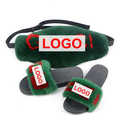 Foreign trade Mink hair leather and fur slipper Rabbit Waist pack Two piece set