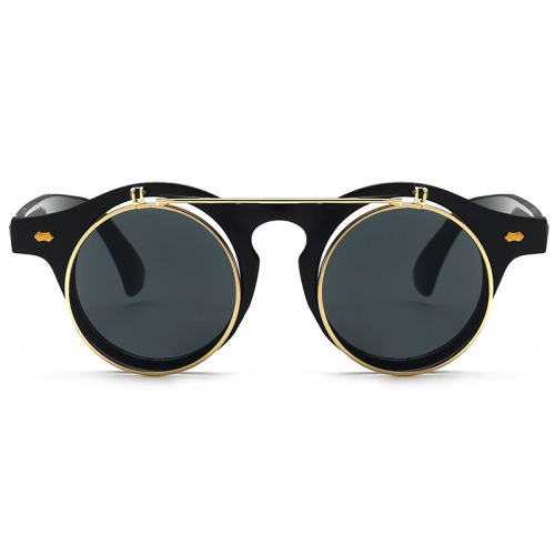 Retro Flip Sunglasses 8008 Punk Steam Round Double Layer Sunglasses European and American Trendy Sunglasses Manufacturer Wholesale