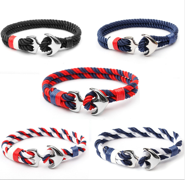 24g Weight Titanium Steel Pendant Material Bracelets Classification Hip-Hop Retro Geometric Anchor Nylon Titanium Steel Men's Bracelets Men Cord & Leather Bracelets