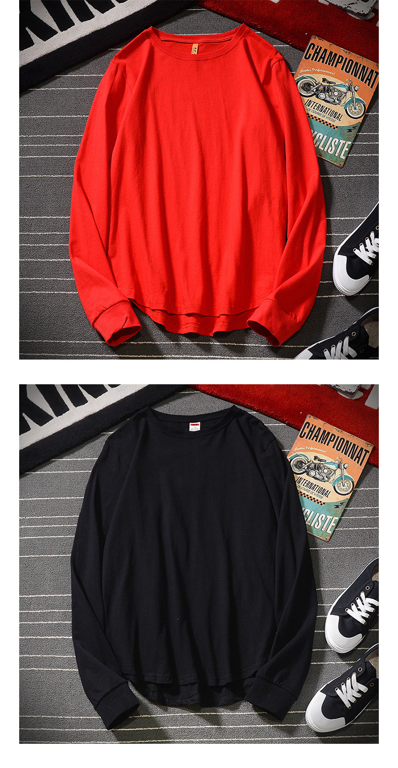 boy Spring Autumn New Men's Pure Cotton Long Sleeve Round Neck T-Shirt Loose European And American Style Solid Color Hip-Hop_viptrois.com