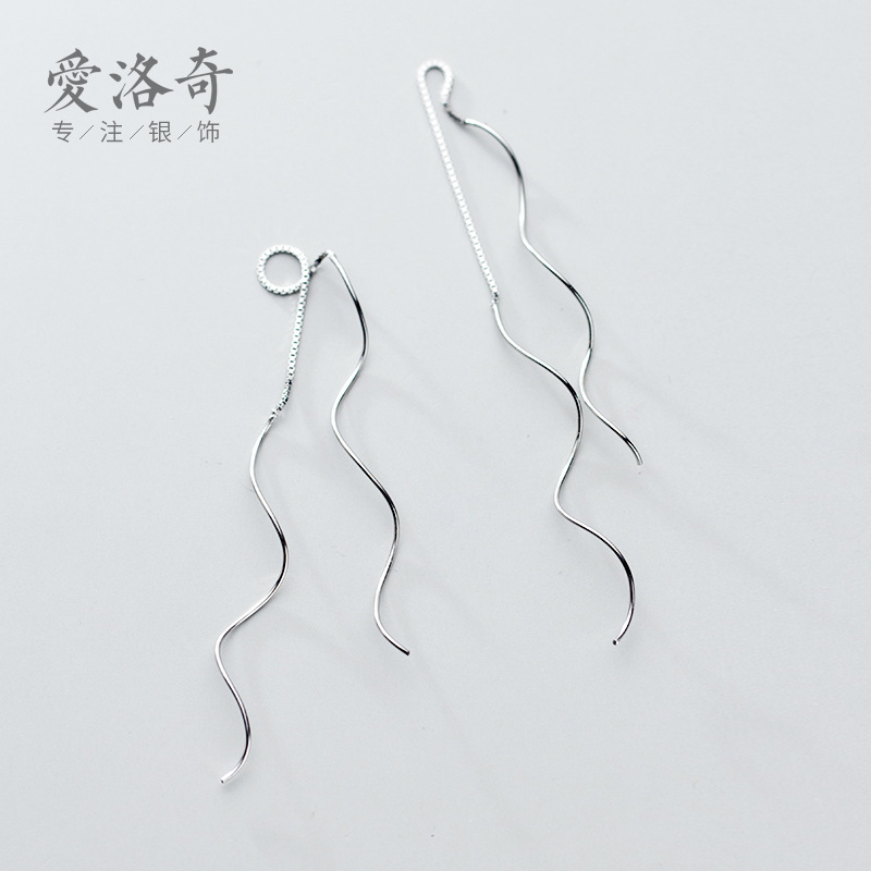 Eloch s925 plata personalidad simple onda larga diseño orejas coreana temperamento aretes espiral E0169-1