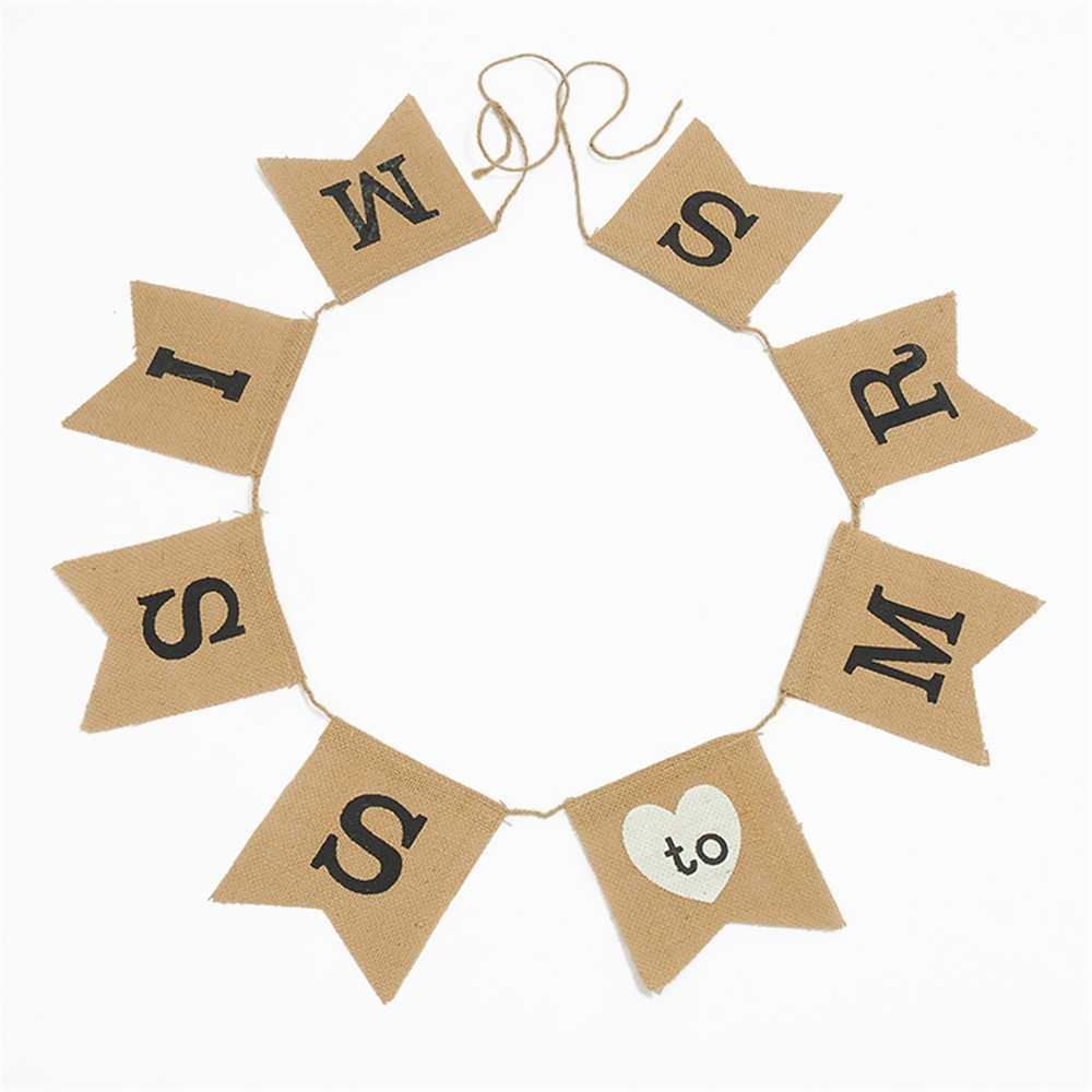 欧美婚礼装饰品DIY环保麻布三角旗 派对旗子MISS to MRS  燕尾旗