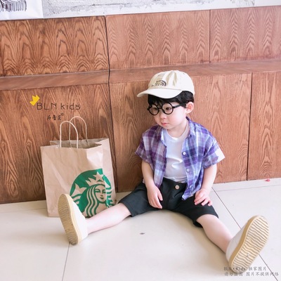 童衬衫2019夏季新款 男童小童百搭薄款短袖格子衬衫韩国童装ins潮|ru