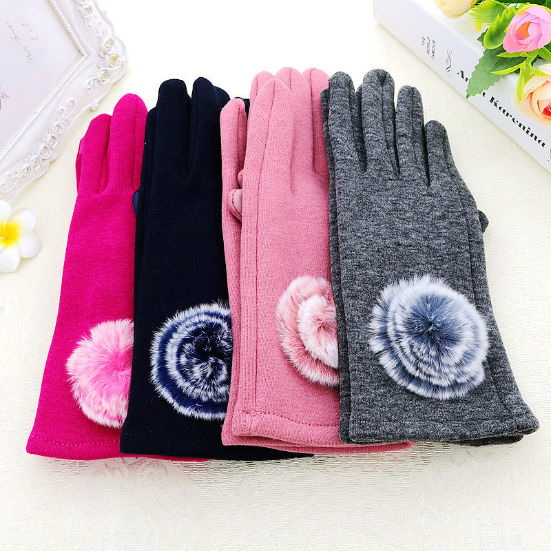 触屏冬季手套 女士毛球不倒绒保暖手套独立包装带纸卡源头现货