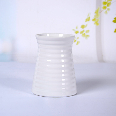 現代簡約白色水波紋陶瓷花瓶 柱形花器家居裝飾品擺件插花道具