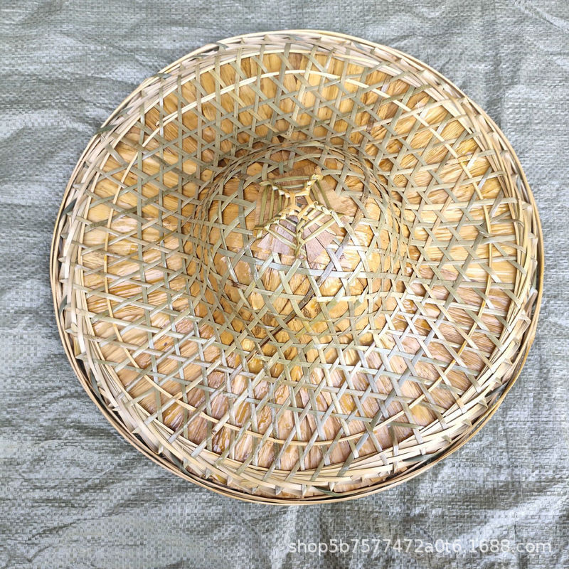 竹编防雨圆头红军帽青皮编制竹帽大沿防晒男斗笠帽装饰道具表演帽-阿里巴巴