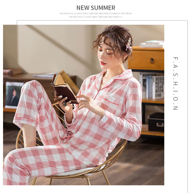 XNE-粉色格子开衫长袖套装-_08