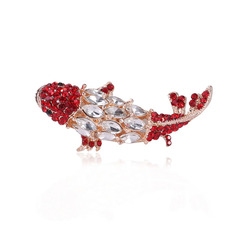 2019 Trendy & Creative Oil-Drop Rhinestone Red Lithium Fish Brooch – Fashionable, Versatile Pin for Coats and Sweaters