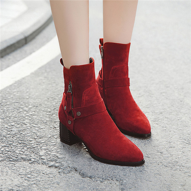 Autumn and winter new fashion simple middle high heels short tube boots 