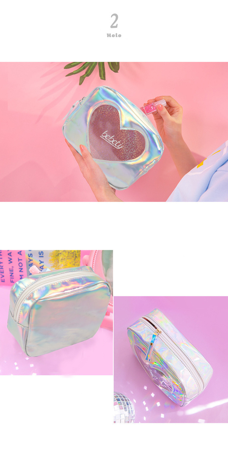 Korean fashion transparent laser diamond love cosmetic bag girl heart large capacity travel storage cute bag nihaojewelrypicture6