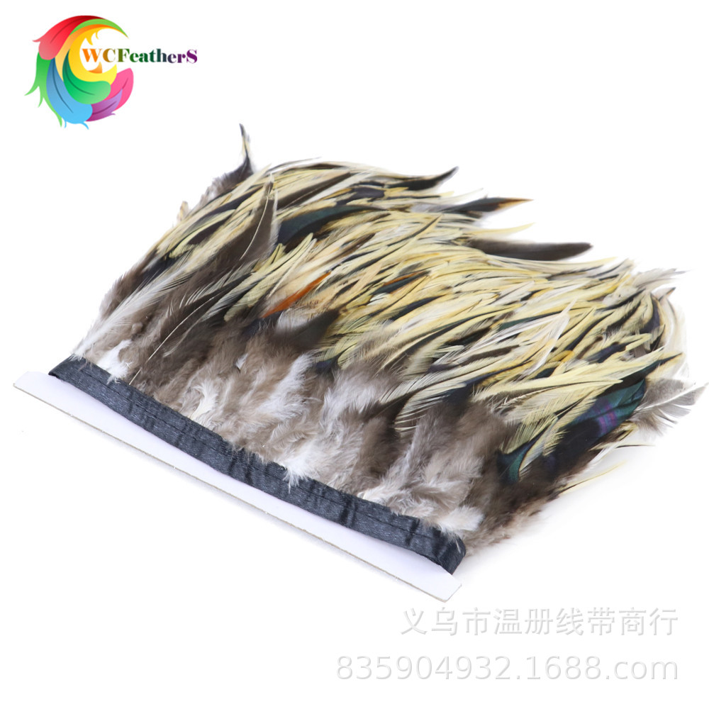 现货销售天然花纹孔雀毛花鸡毛不染色环保鸡毛礼服鞋帽装饰10米详情图11