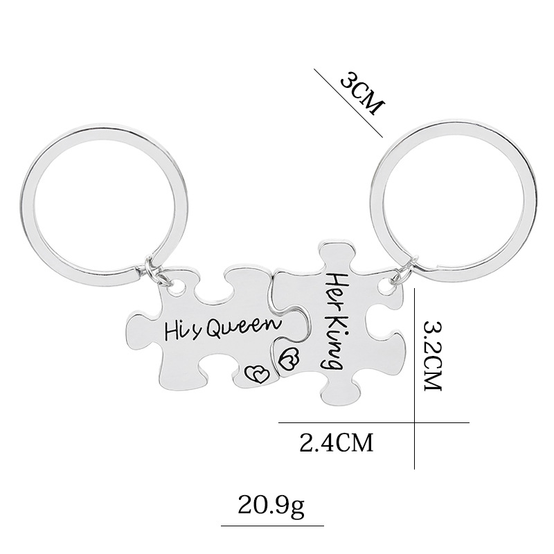 Fashion Simple  New Geometric Puzzle Stitching Lettering King Queen Couple Key Chain Nihaojewelry Wholesale display picture 1
