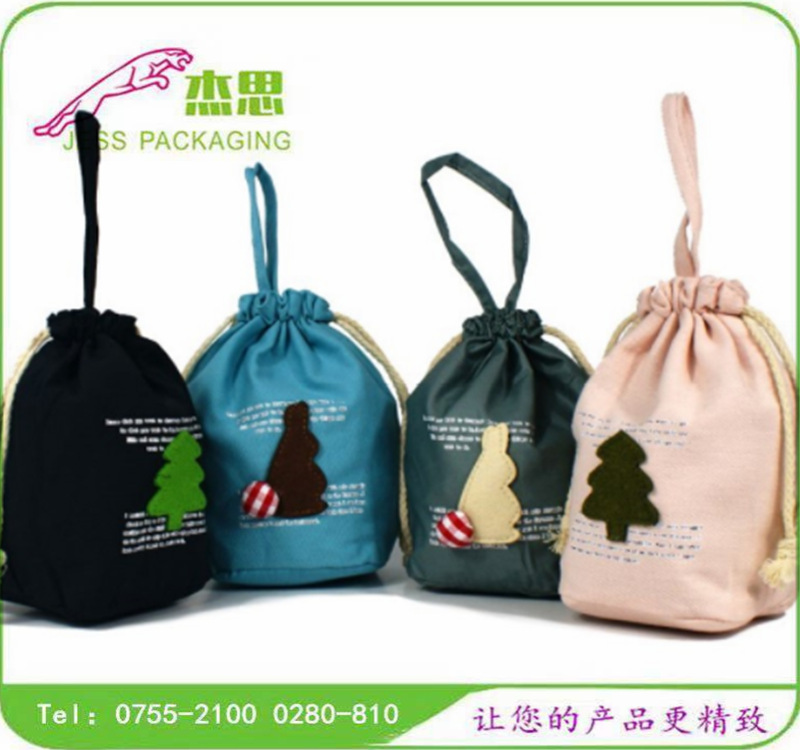 设计新款棉麻布圣诞节礼品收纳包水桶包手提包抽绳束口袋量大从优