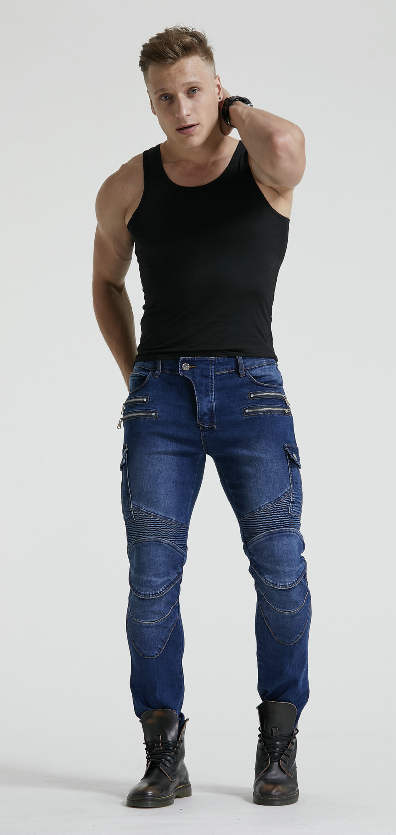 2018 productos genuinos Volero/motocicleta pantalones vaqueros de equitación casuales pantalones anti-caída de la motocicleta Pantalones rectos delgados