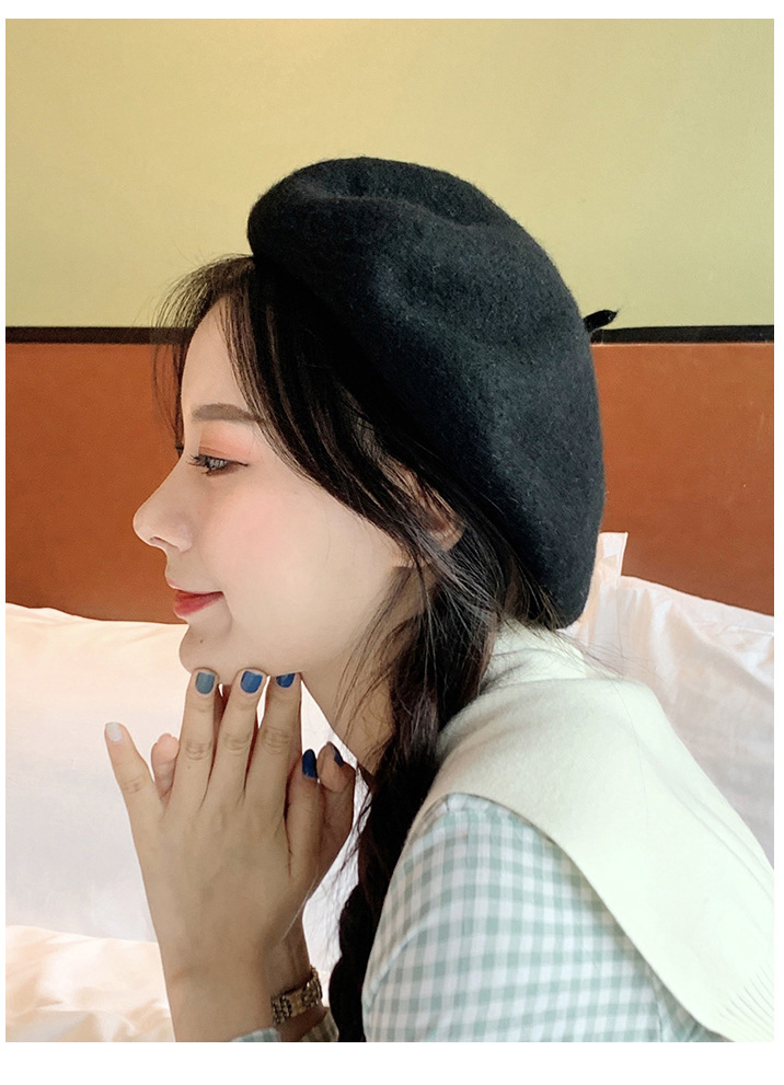 105g Weight Beret Hat Hats Type Daily Occasion Woolen Material Solid Color Pattern Winter, Spring, Autumn Season Women's Gender Plush Design Korean Style Style Eaveless Rim Women's Korean Style Solid Color Plush Eaveless Beret Hat 11