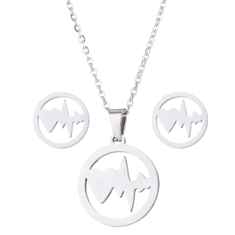 Fashion Electrocardiogram Stainless Steel Jewelry Set 2 Pieces