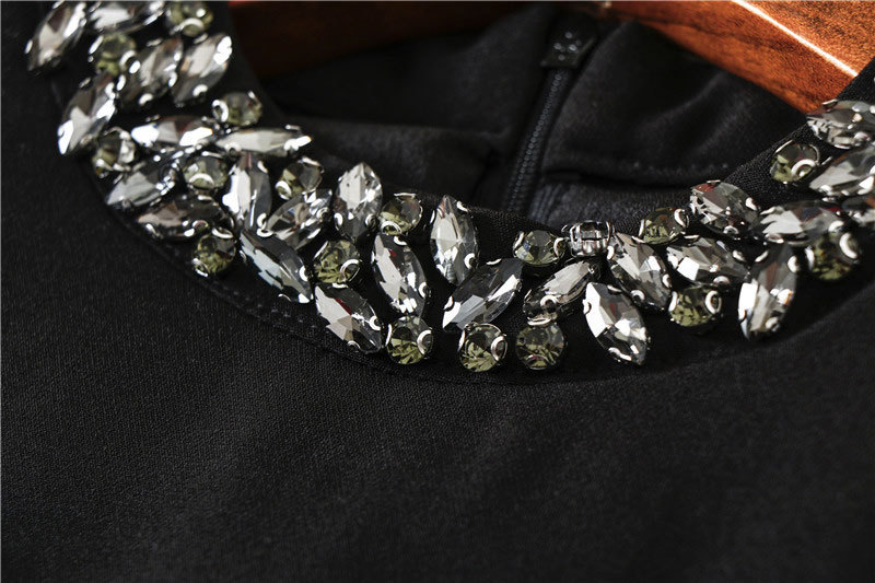 0403-06 唐嫣同款领口订珠系带收腰裙SML码颜色黑色红