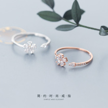 爱洛奇 s925银韩版小清新满钻花朵戒指时尚森系水滴手指环女J6310