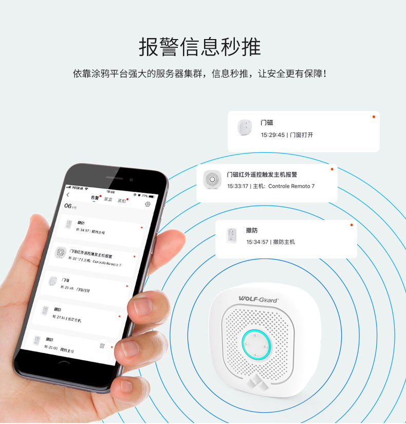夜狼WiFi报警器套装涂鸦智能安防主机无线免布线智能家居控制系统