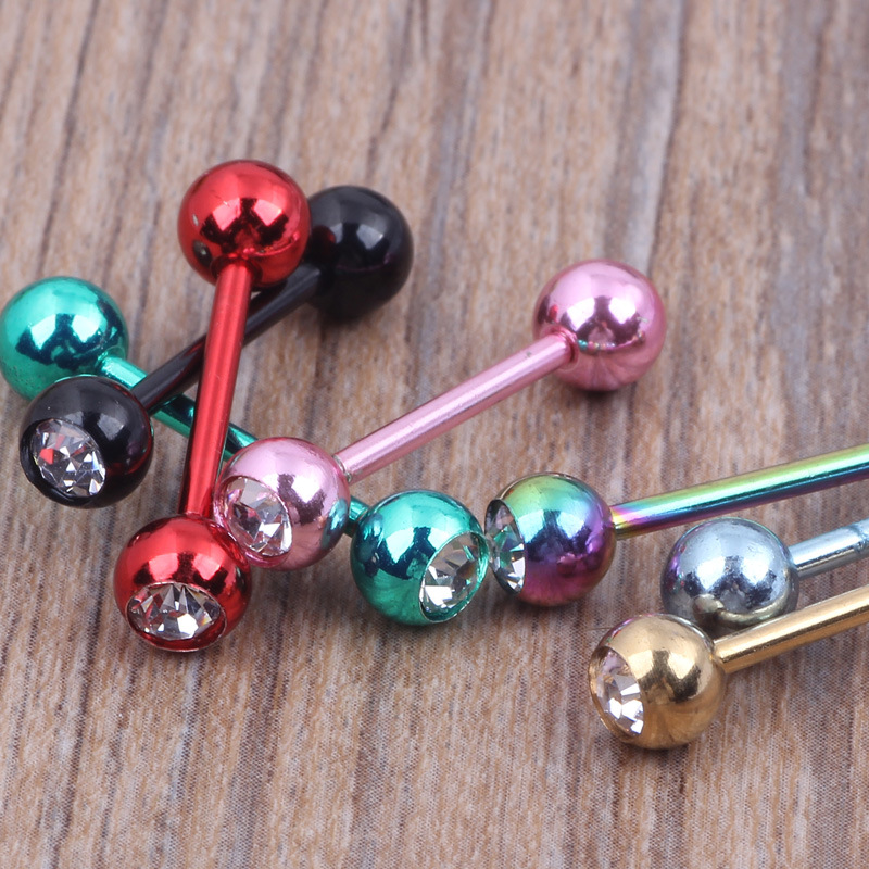 Steel Ball Stainless Steel Straight Barbell Tongue Ring Double Head Dumbbell Nipple Ring Body Piercing Jewelry 8 PCs/Bag detail image 10
