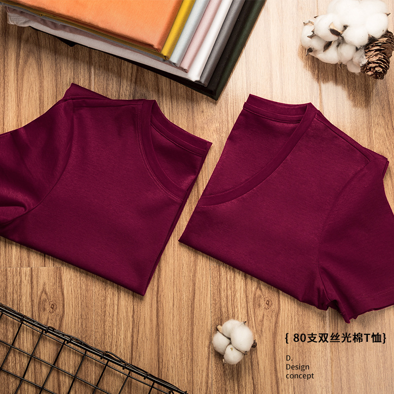 Factory Direct Sales 2025 80 Count Double Mercerized Cotton Spring and Summer Women's Pure Cotton Simple Versatile Short-Sleeved T-Shirt for Women