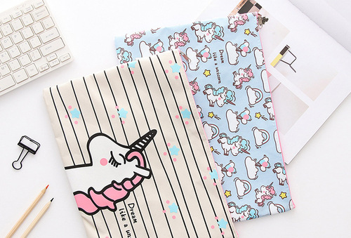 Cartoon Unicorn A4 File Bag Student Zipper Oxford Cloth Information Bag Exam Tutorial Tuition Storage Bag
