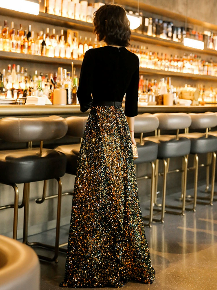 Блестки на ногтях, длинное вечернее платье, с sequins, новая коллекция