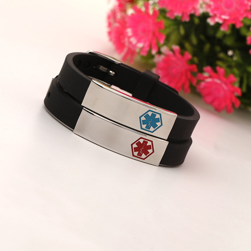 Wholesale medical alarm stainless steel silicone bracelet titanium steel lettering jewelry wholesale bracelet spot supply