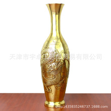 宇卓铜器 纯铜花瓶黄铜花瓶龙凤戏珠花瓶有耳朵花瓶工艺品摆件