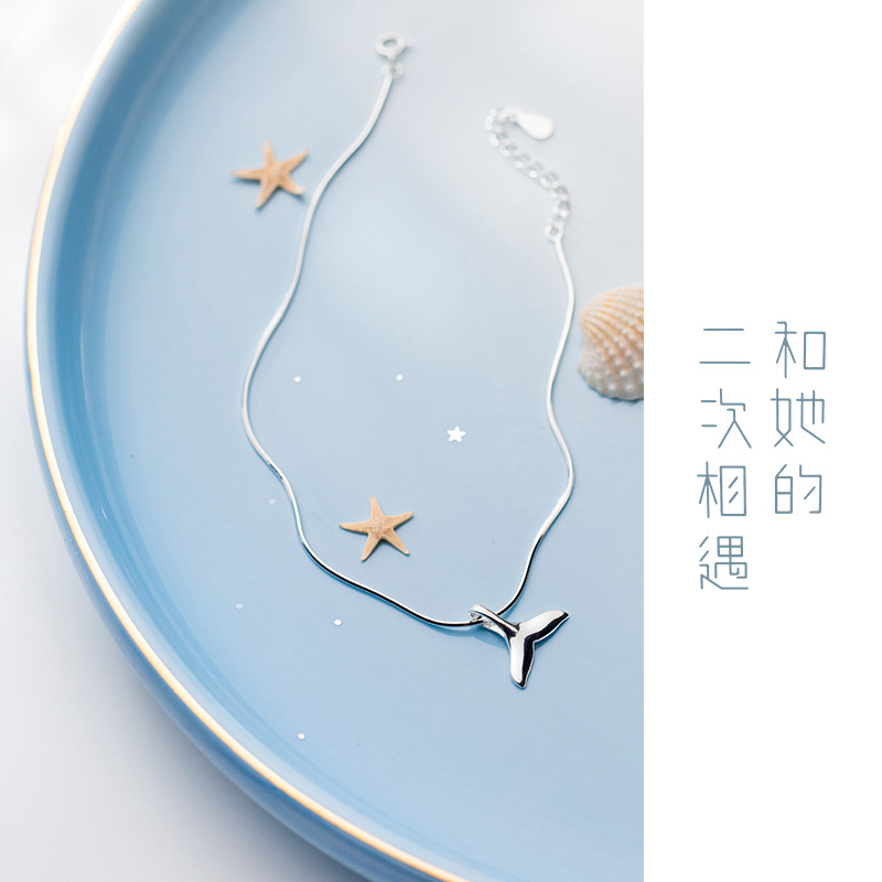 S925 tobillas de plata japonesas y coreanas Fengsen frescas tobillas de cola de sirena temperamento pequeño adorable joyas de pies S2474