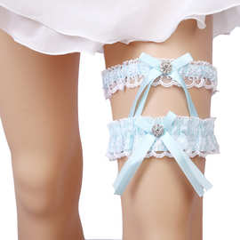 新款新娘袜带 蝴蝶结吊袜带 性感蕾丝腿环水钻腿饰 欧美结婚用品