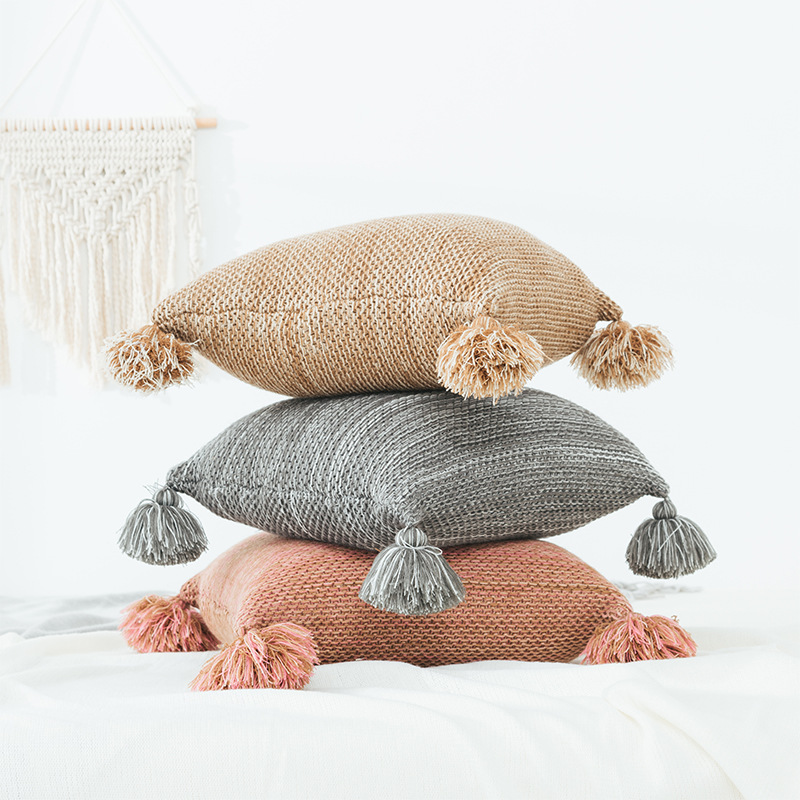 德卡新款北欧针织流苏亚马逊爆款沙发抱枕靠针套|ms