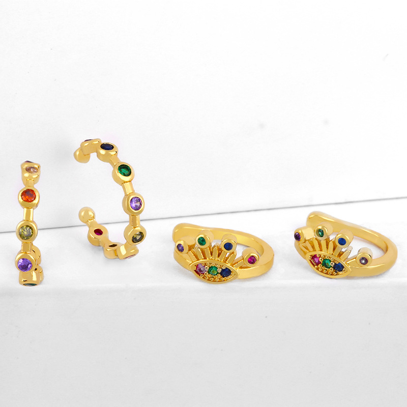 Fashion C-shaped Earrings Color Zirconia Ear Clip Exaggerated Full Diamond Earrings display picture 2