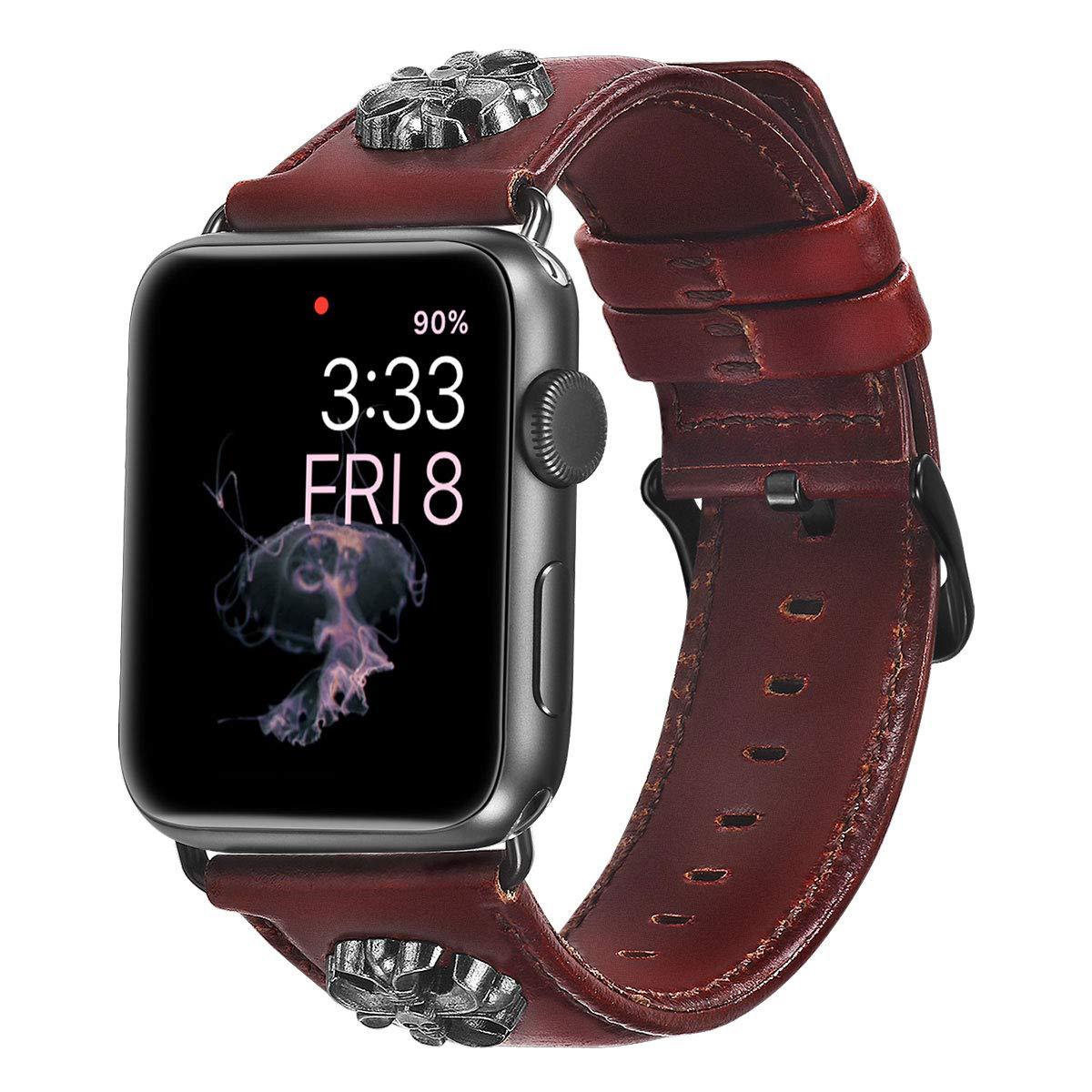 适用苹果手表真皮表带 骷髅头疯马皮商务apple iwatch表带4代通用|ru