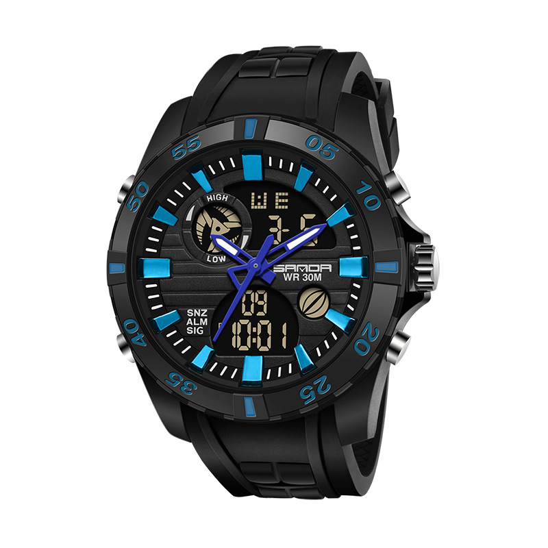 SANDA 791 impermeable multi-funcional deportes al aire libre reloj electrónico de cuarzo de los hombres reloj de doble movimiento