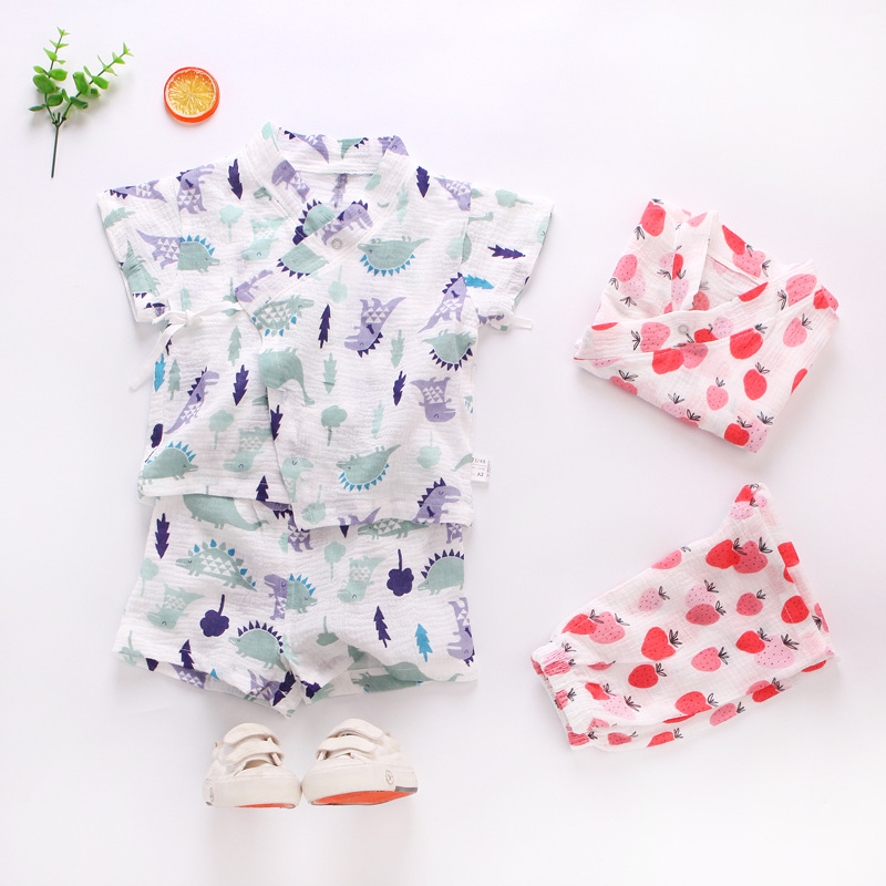 wechat Business 2019 children Crepe kimono suit Spring and summer Thin section pure cotton men and women baby Home clothes 8